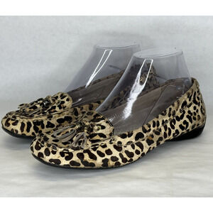 Sperry Top Sider Loafers Shoes Womens 7M Brown Leopard Calf Hair Tassel Leather